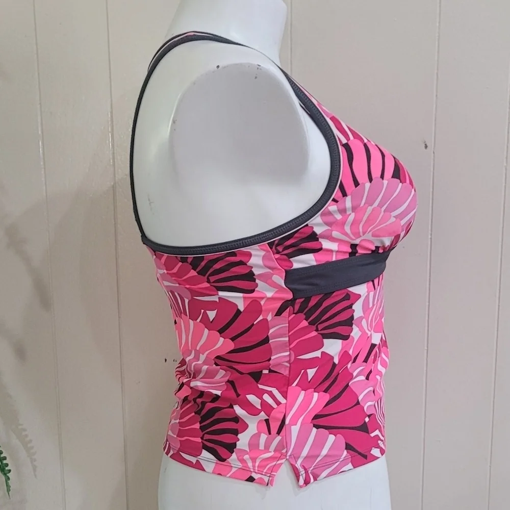 New Free Country XL Pink Tropical Leaf Print Tankini/ Yoga Top Sz 16 - Picture 5 of 9